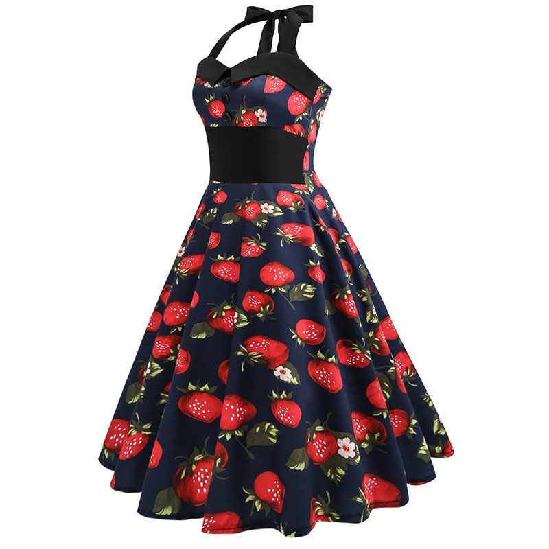 Size XL Vintage 1950s Women Strawberry Printed Dress
