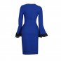 Size L Blue Women Chic Dress Lantern Sleeve