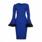 Size XXXL Blue Women Chic Dress Lantern Sleeve
