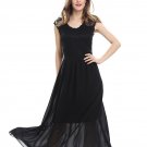 Size M Black Women Long Lace Chiffon Dress