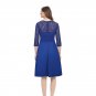 Size M Blue Women Long Lace Swing Dress Patchwork
