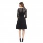 Size M Black Women Long Lace Swing Dress Patchwork