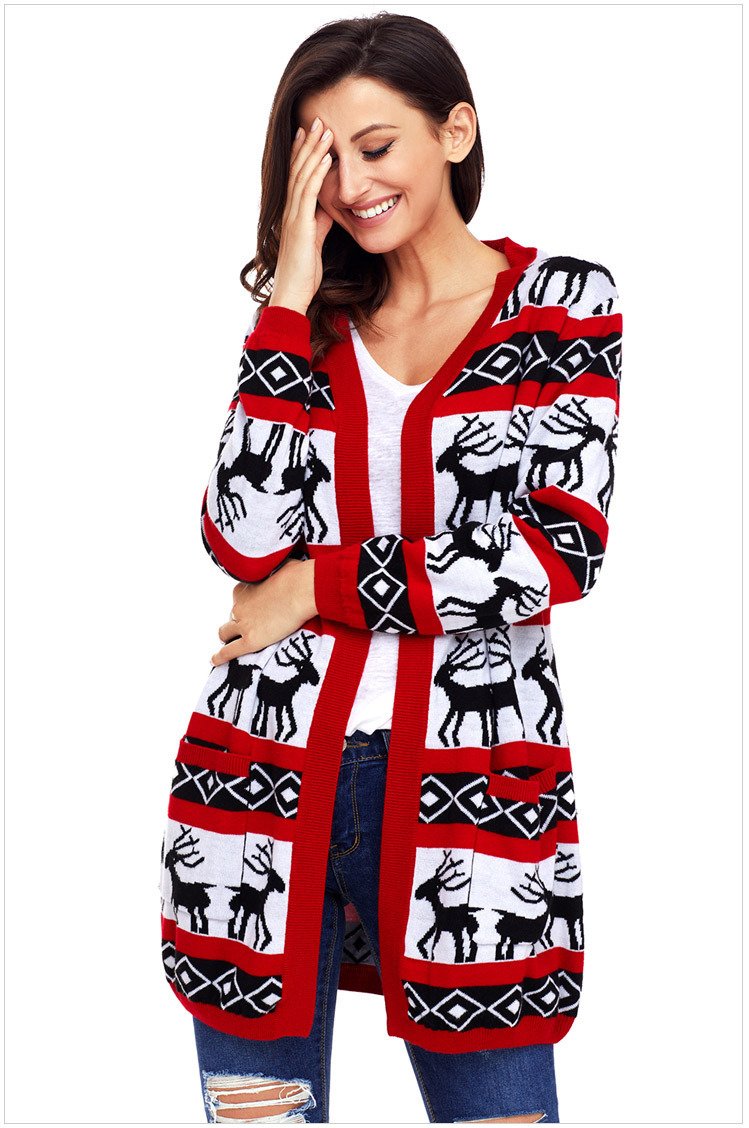 Size M Winter large size sweater printed long-sleeved loose women's sweater Christmas jacket