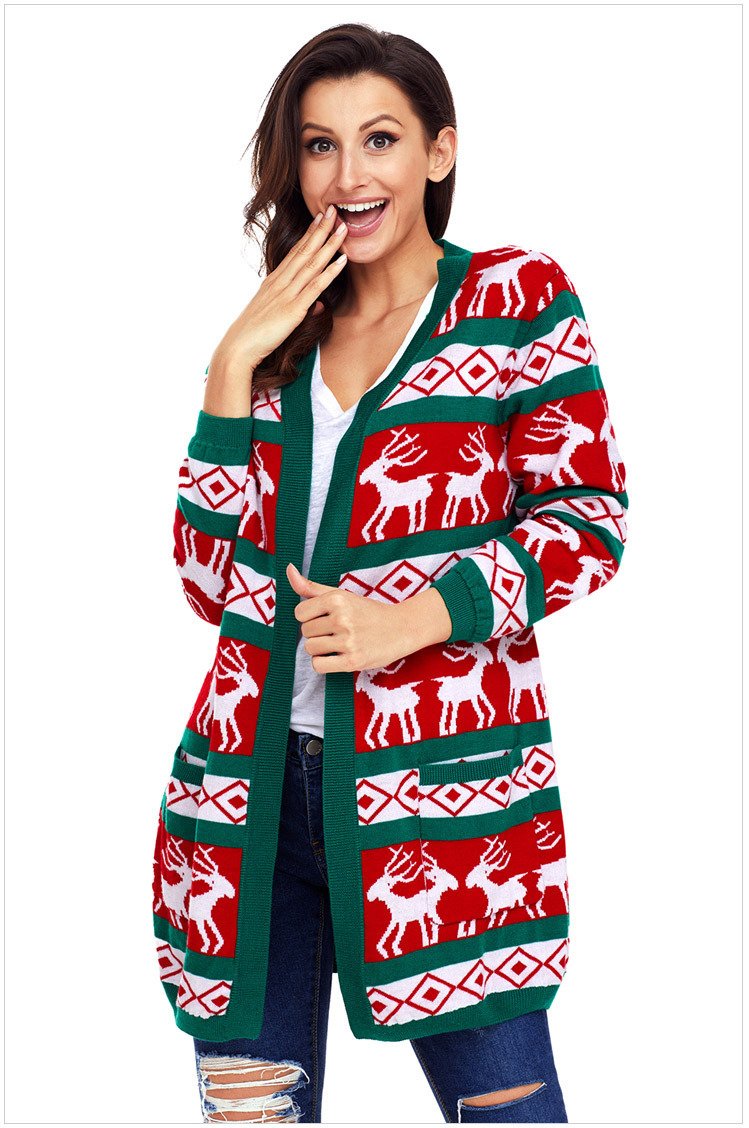 Size M Winter large size sweater printed long-sleeved loose women's sweater Christmas jacket
