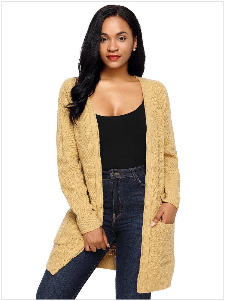 Size S New large-size sweater long-sleeved cardigan pocket women's sweaters