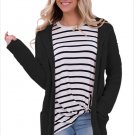 Size L Black New large-size sweater long-sleeved cardigan pocket women's sweaters