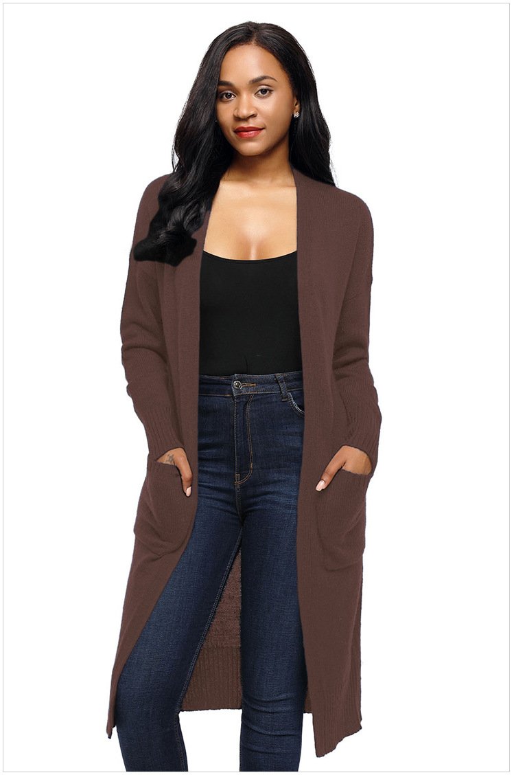 Size S Brown Large size sweater Long sleeve two long-sleeved cardigan women's sweaters