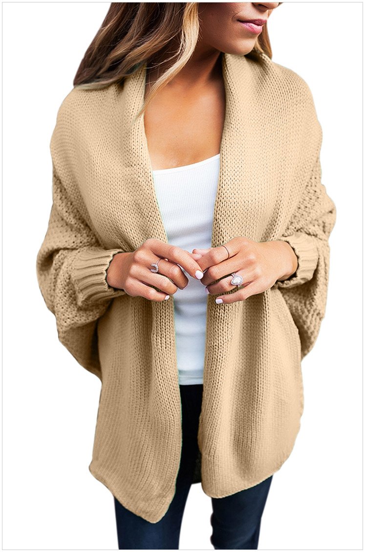 Size M Khaki New large size women's sweater cardigan jacket long ...