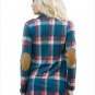 Size XXL Blue Large size womens jacket check long-sleeved cardigan women's coat