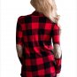 Size S Red Large size womens jacket check long-sleeved cardigan women's coat