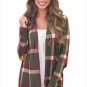 Size S Green Large size womens jacket check long-sleeved cardigan women's coat