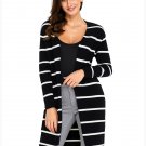 Size XL Black Fashion striped cardigan long sleeve long section of women's cardigan jacket