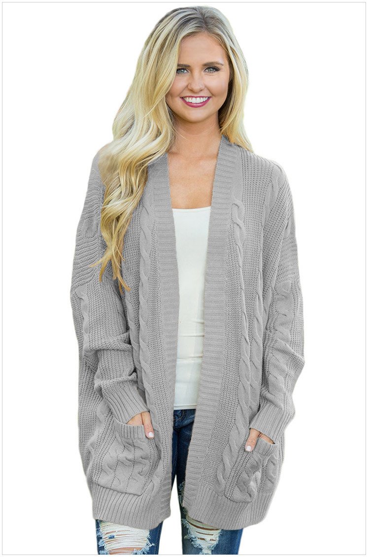 Size S Grey Classic Cardigan Long-sleeved Large Size Women's Knit Cardigan