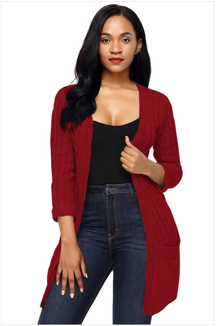 Size M Red Winter large size ladies cardigan sweater thin long knit ...