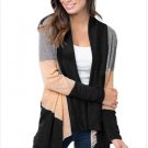 Size L Black New large size cardigan sweater shawl hit color long-sleeved women's sweaters