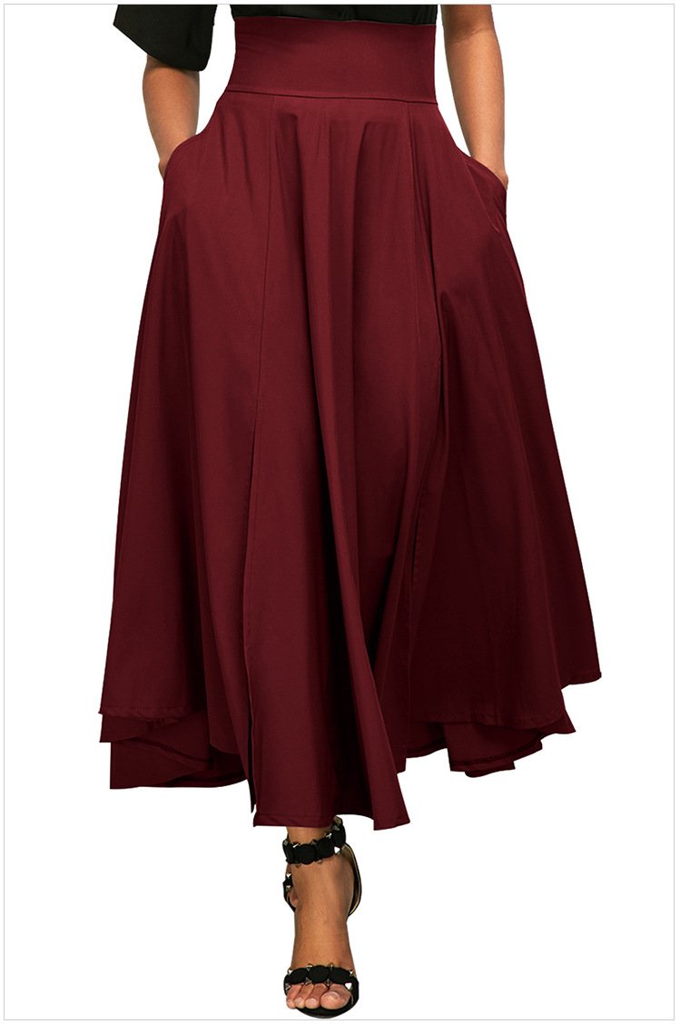 Size S Red Maxi mini pleated skirt chic high waist back strap mini skirt