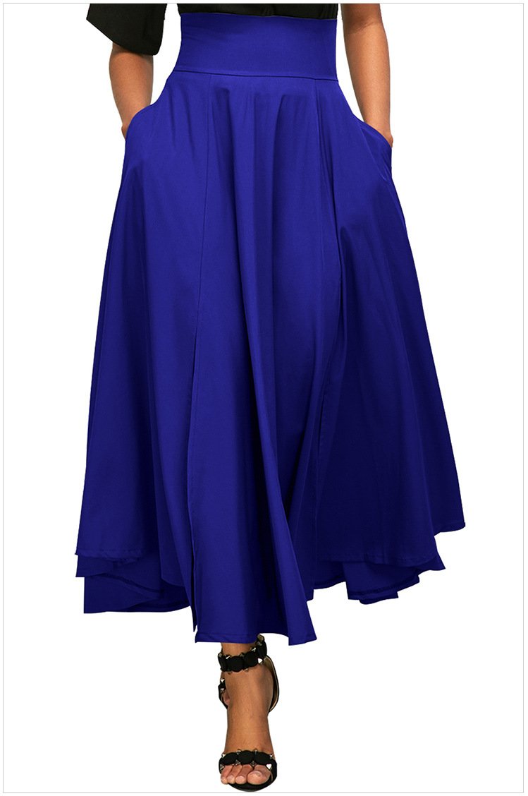 Size XL Blue Maxi mini pleated skirt chic high waist back strap mini skirt
