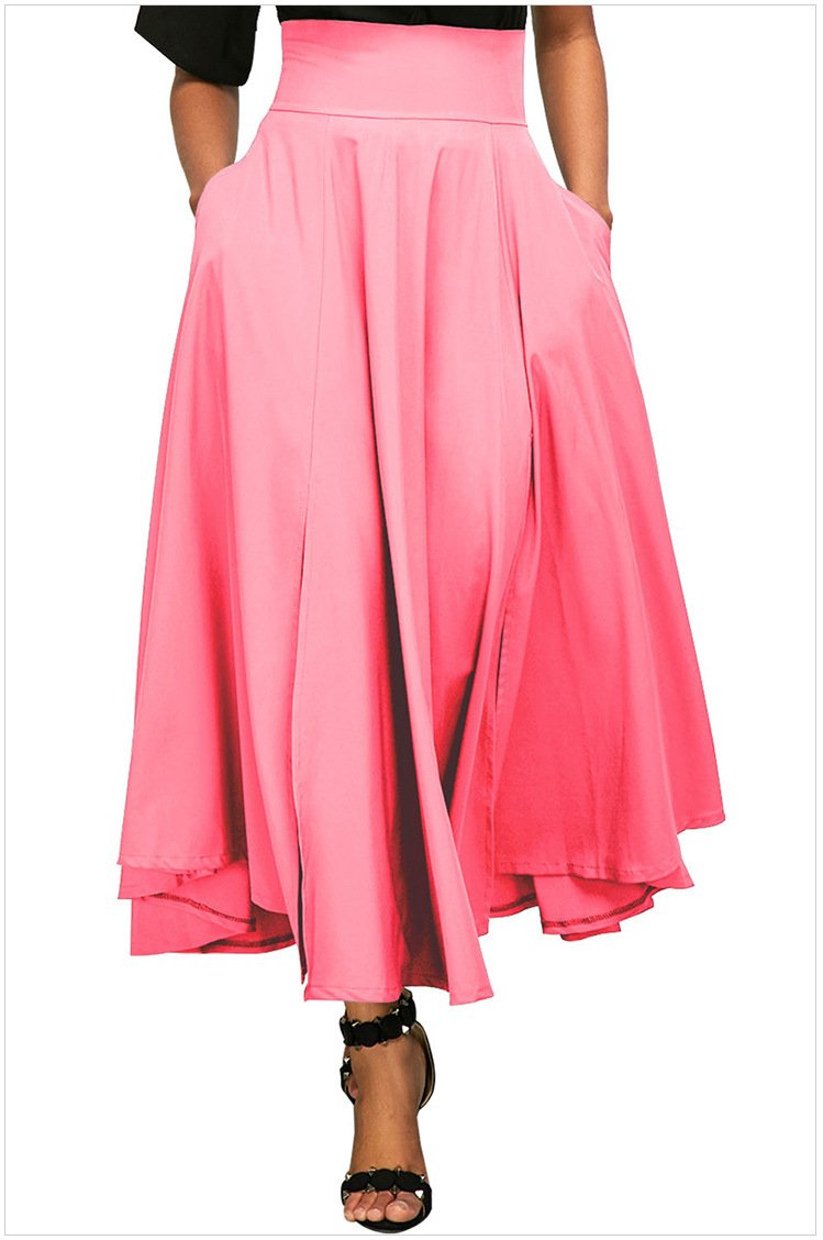Size M Pink Maxi mini pleated skirt chic high waist back strap mini skirt
