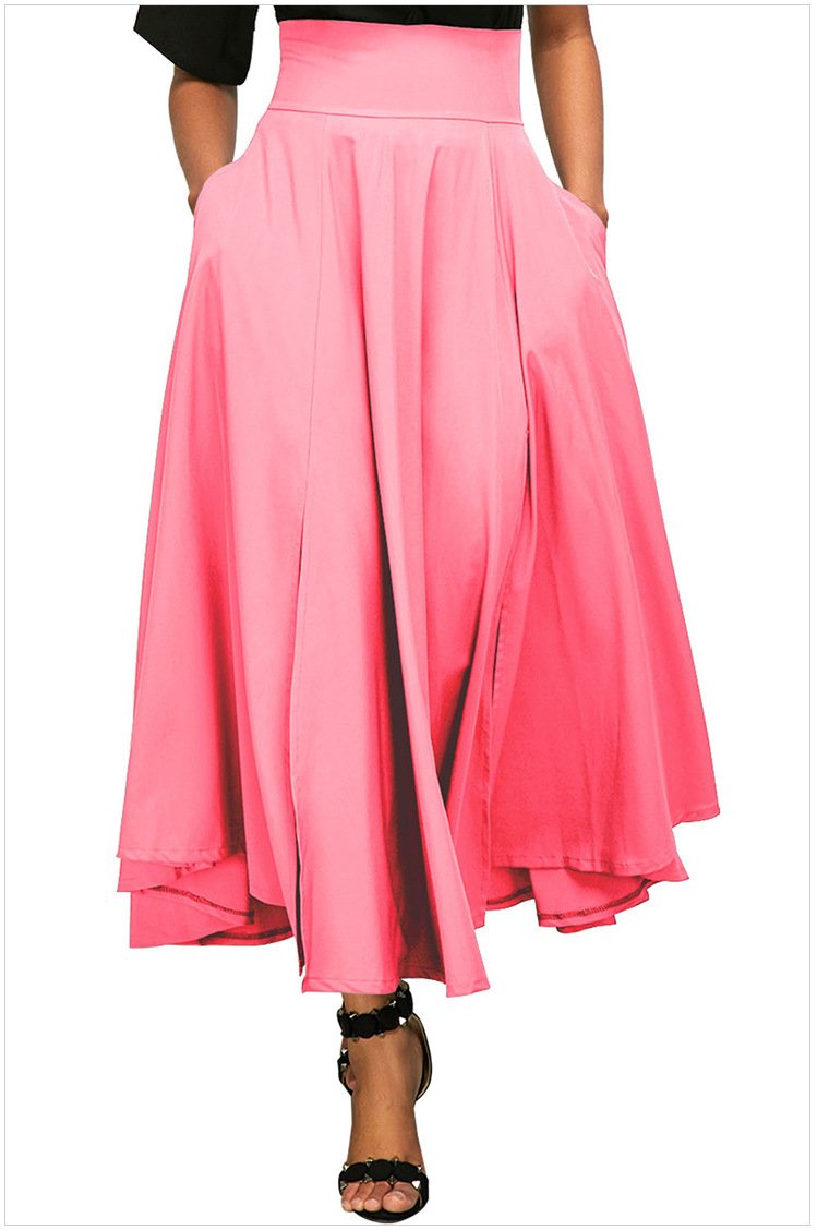 Size L Pink Maxi mini pleated skirt chic high waist back strap mini skirt