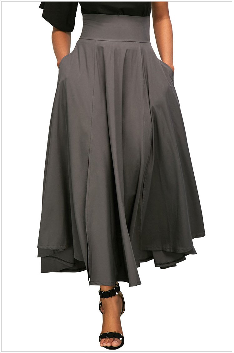Size XL Grey Maxi mini pleated skirt chic high waist back strap mini skirt