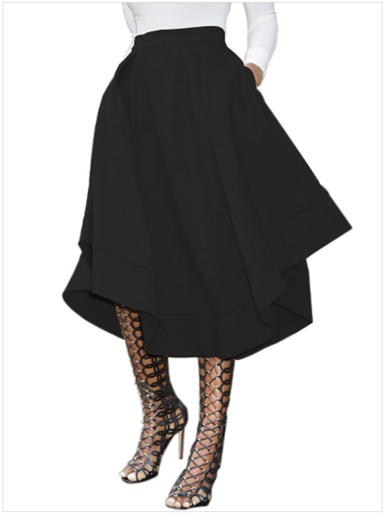 Size M Black New large size women's high waist irregular skirt long Skirt