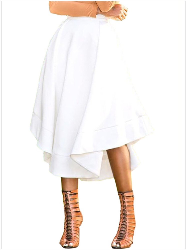 Size M White New large size women's high waist irregular skirt long Skirt
