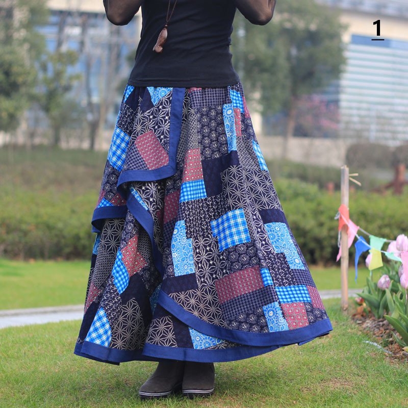 Size Blue 80cm New cotton and linen women's linen half-length skirt beach skirt