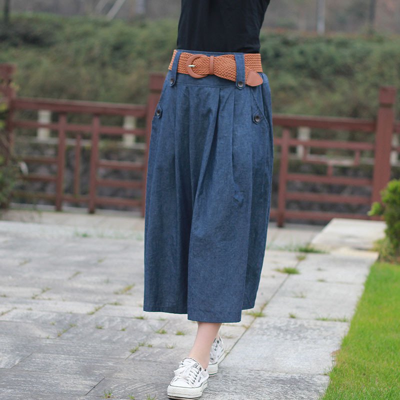 Size M 2017 summer new elastic waist denim skirt solid color skirt high waist thin