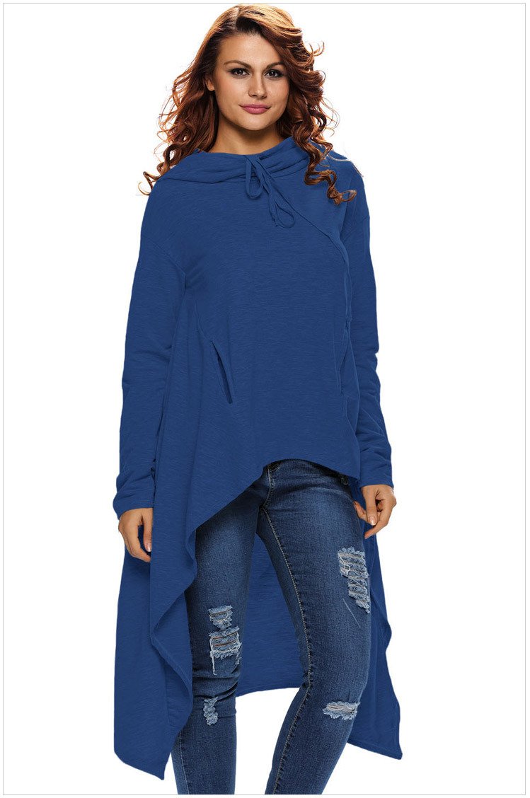 Size M Women's gray hooded long-sleeved irregular loose women's sweater