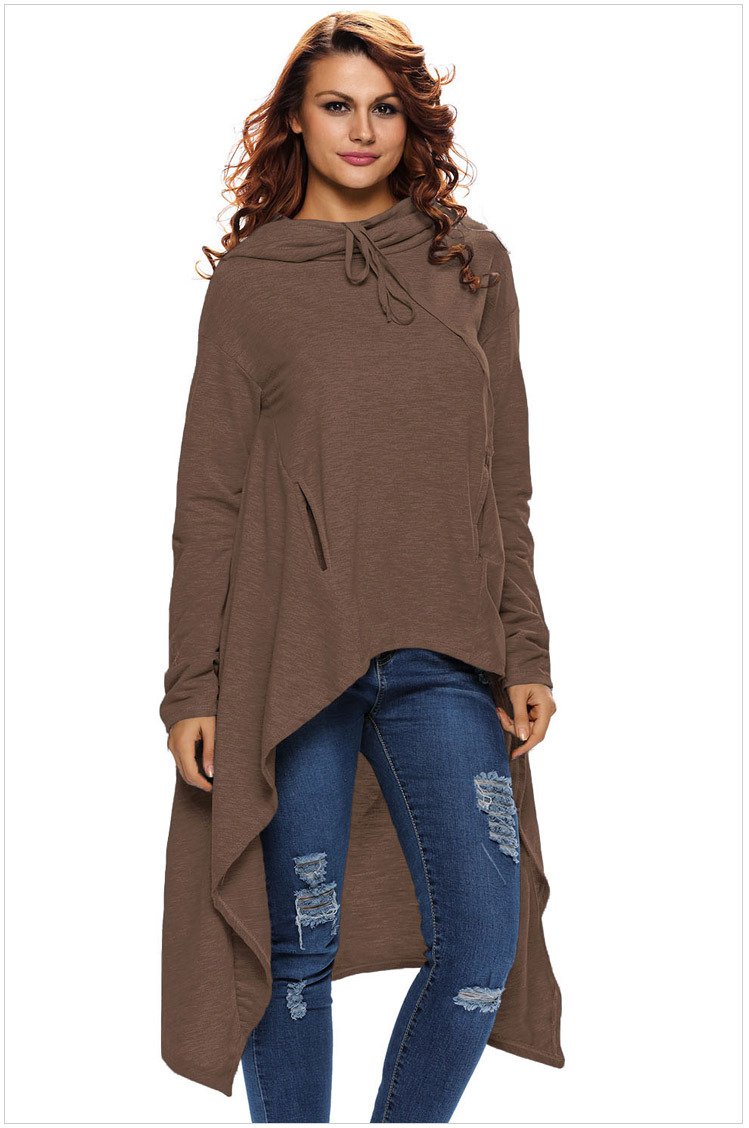 Size XXL Women's gray hooded long-sleeved irregular loose women's sweater