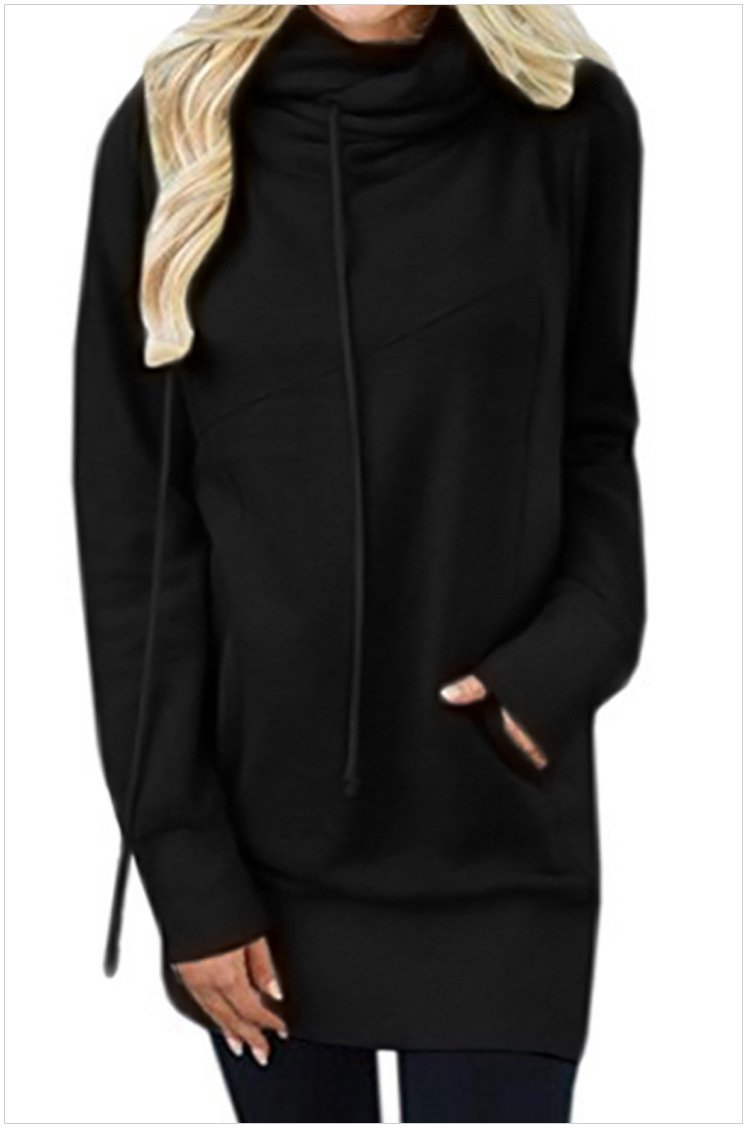 Size XL New high collar lace hedging long sleeve pocket women's sweater Hoody