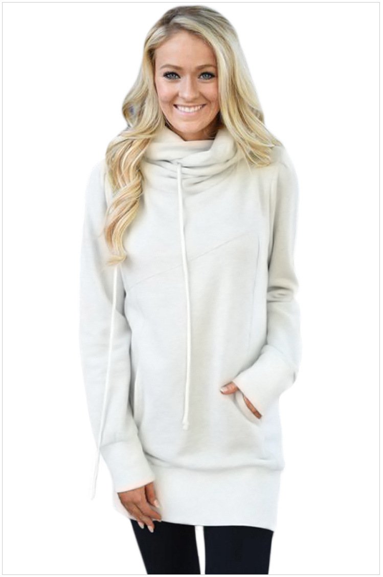 Size XL New high collar lace hedging long sleeve pocket women's sweater Hoody