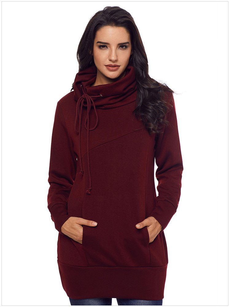 Size S New high collar lace hedging long sleeve pocket women's sweater Hoody