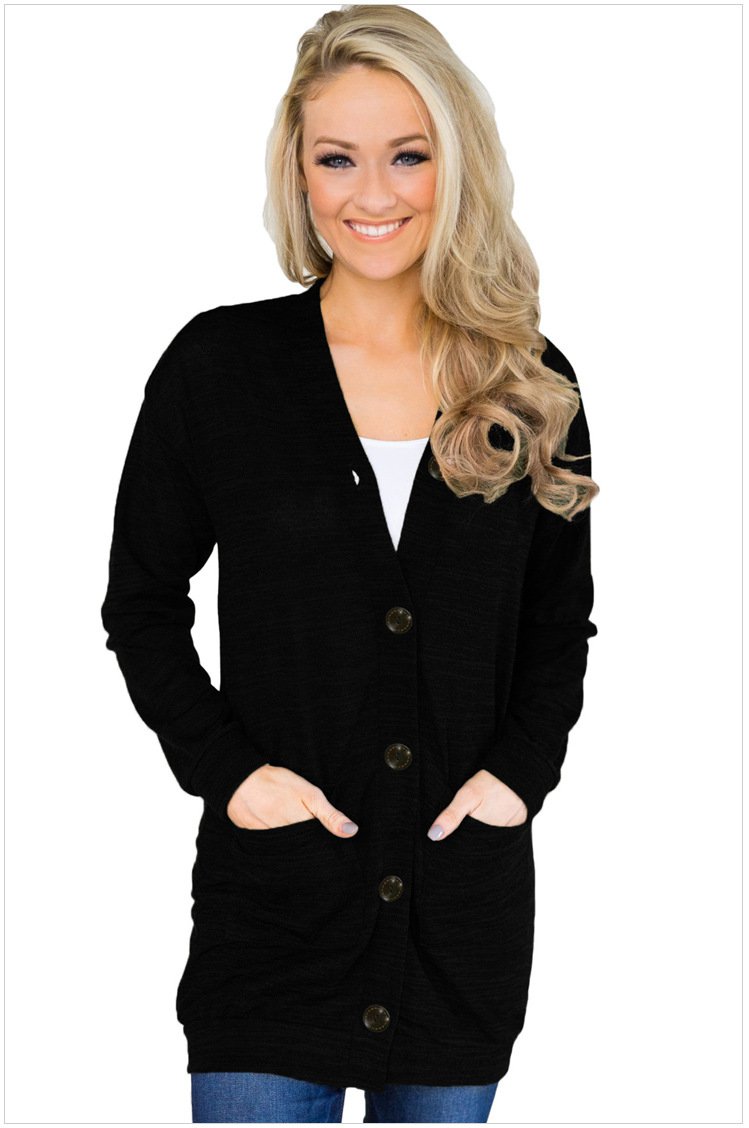 Size XXL Black New plus size ladies jacket knit button cardigan pocket wool cardigan
