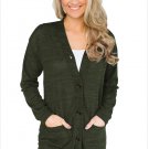Size M Green New plus size ladies jacket knit button cardigan pocket wool cardigan