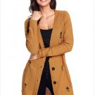 Size S Khaki Winter women's long-sleeved button jacket cardigan wool knit large cardigan