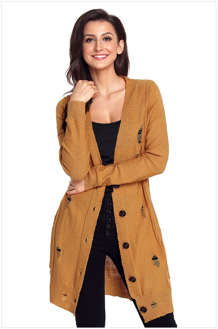 Size M Khaki Winter women's long-sleeved button jacket cardigan wool knit large cardigan