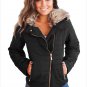 Size L Black Winter artificial fur collar decorated long-sleeved Slim women's cotton coat