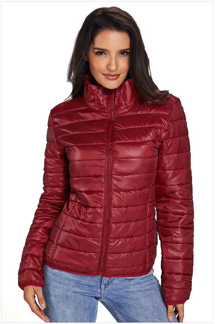 Size M Red New winter women's high-neck zip long-sleeved pockets with oversized cotton coat