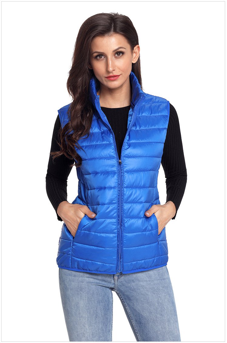 Size L Blue Winter wild jacket high collar sleeveless Slim women's vest