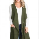 Size XL Green Winter sweater cardigan sleeveless pocket long paragraph cardigan