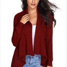Size S Red Women's large size knit fashion cardigan long sleeve irregular sweater sweater