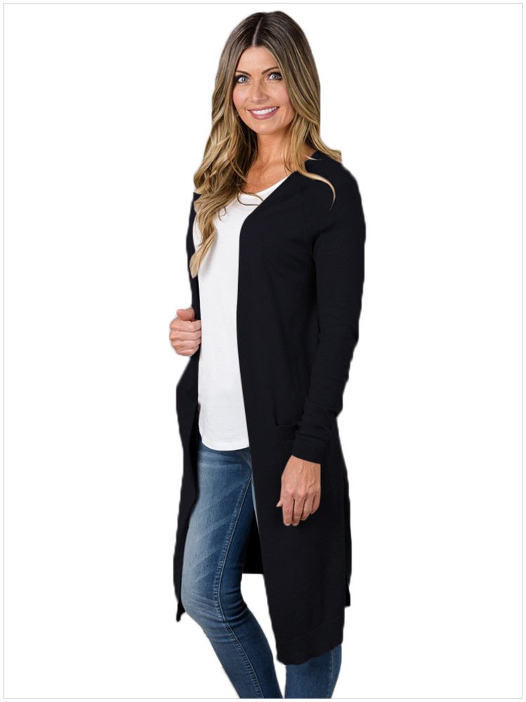 Size M Black Winter new large size knit cardigan long-sleeved split sweater cardigan
