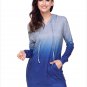 Size XL Blue Fashion hooded pumping long sleeve pocket women's sweater