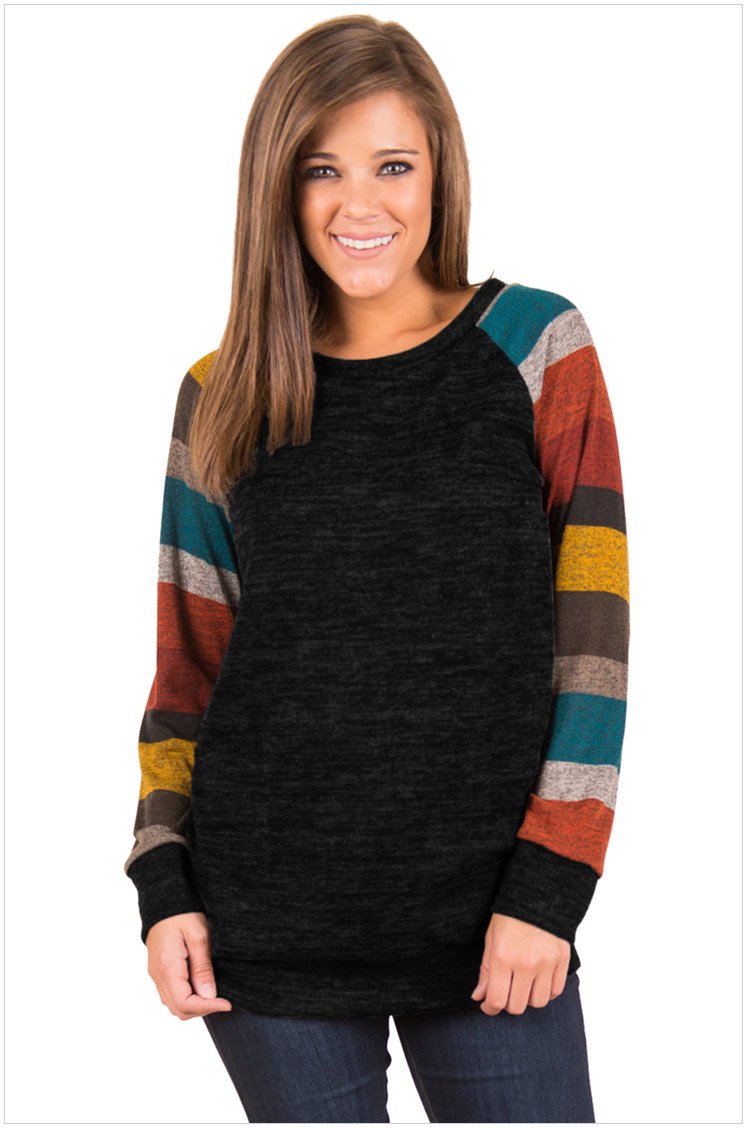 Size XXL Black Winter blouse crew neck multicolor long sleeve sweater