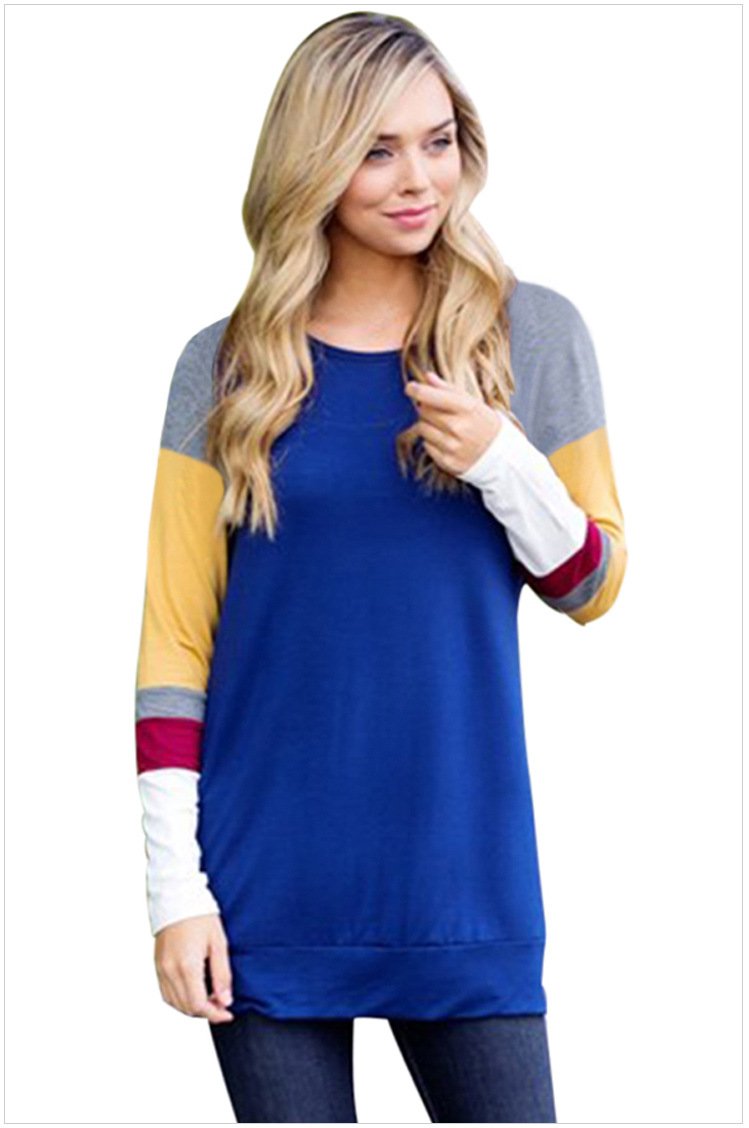 Size S Blue Winter blouse crew neck multicolor long sleeve sweater