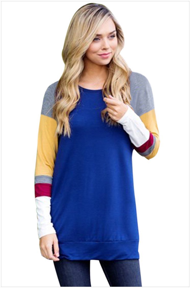 Size L Blue Winter blouse crew neck multicolor long sleeve sweater