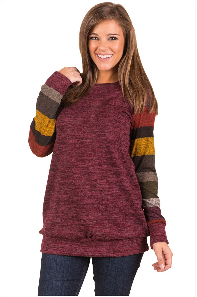 Size XL Red Winter blouse crew neck multicolor long sleeve sweater