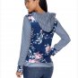 Size S Blue Fashion printed hooded long-sleeved lace sweatshirt sweater