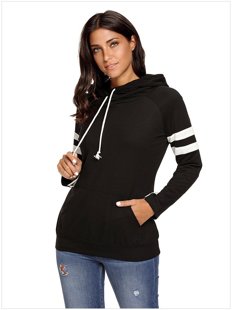 Size M Winter large size women's hood long-sleeved hooded striped ...